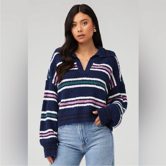 Free People Sweaters - Free People Kennedy Stripe Sweater in midnight sail combo. Size medium.   NWT